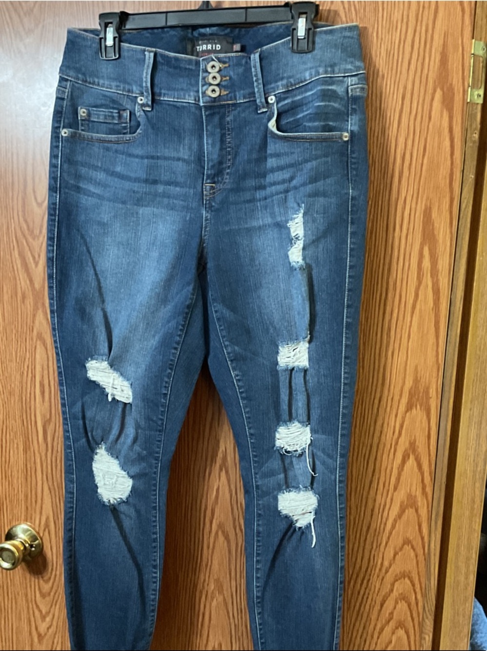 torrid Dark Blue Distressed Skinny Jeans